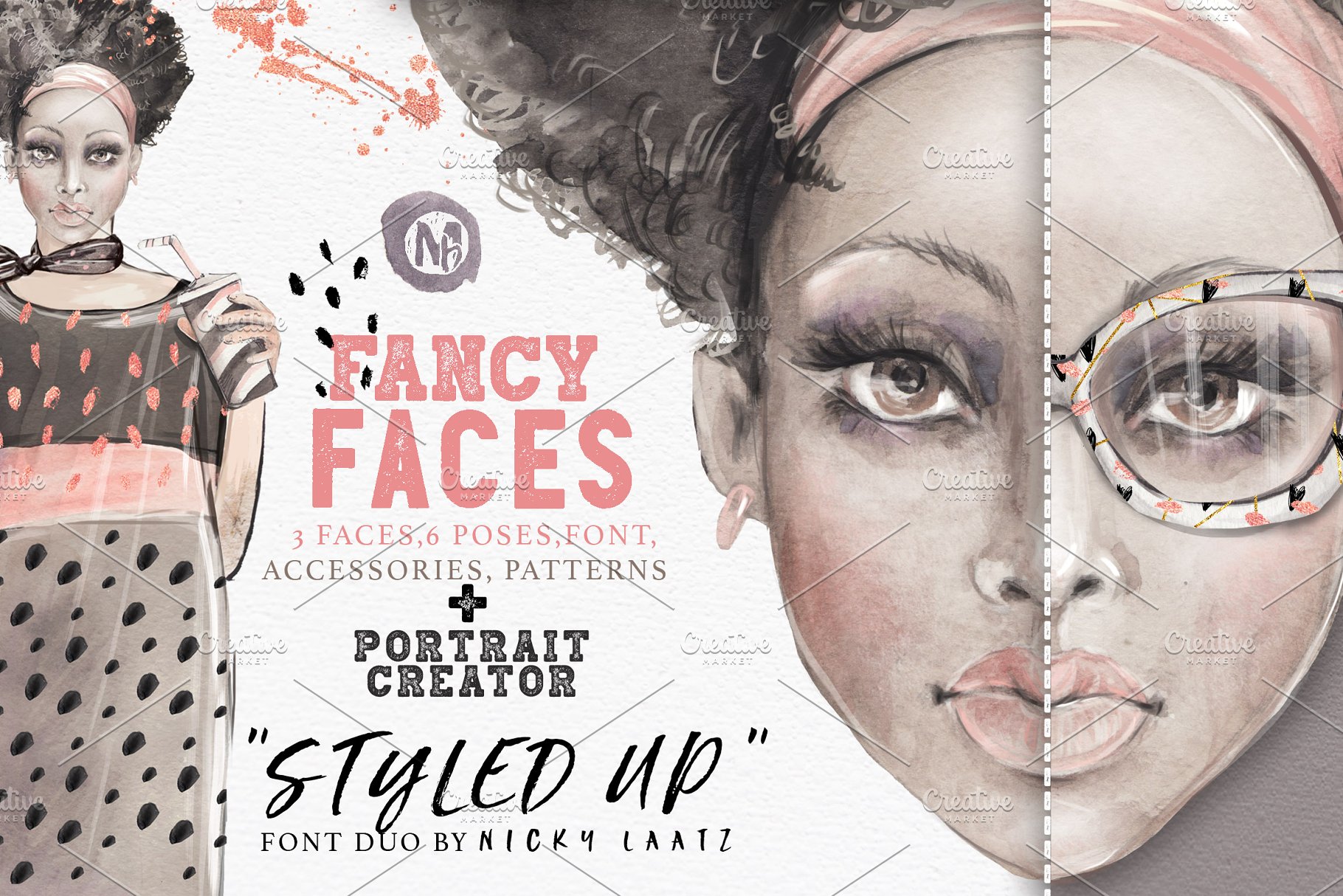 时尚花俏面孔插画剪贴画 FANCY FACES