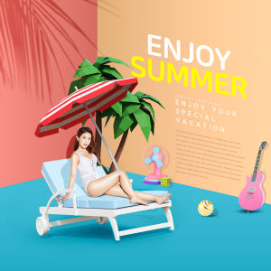 夏季沙滩自然日光浴活动派对创意海报