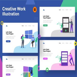 创意办公空间主题网站矢量插画素材 Creative Work Illustration for Website