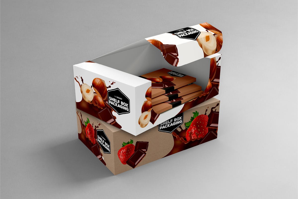 15支包装巧克力零售货架包装盒设计样机 Retail Shelfbox 15 Packaging Mockup
