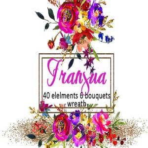 紫金水彩花花卉插画剪贴画 Purple Gold Watercolor Flowers