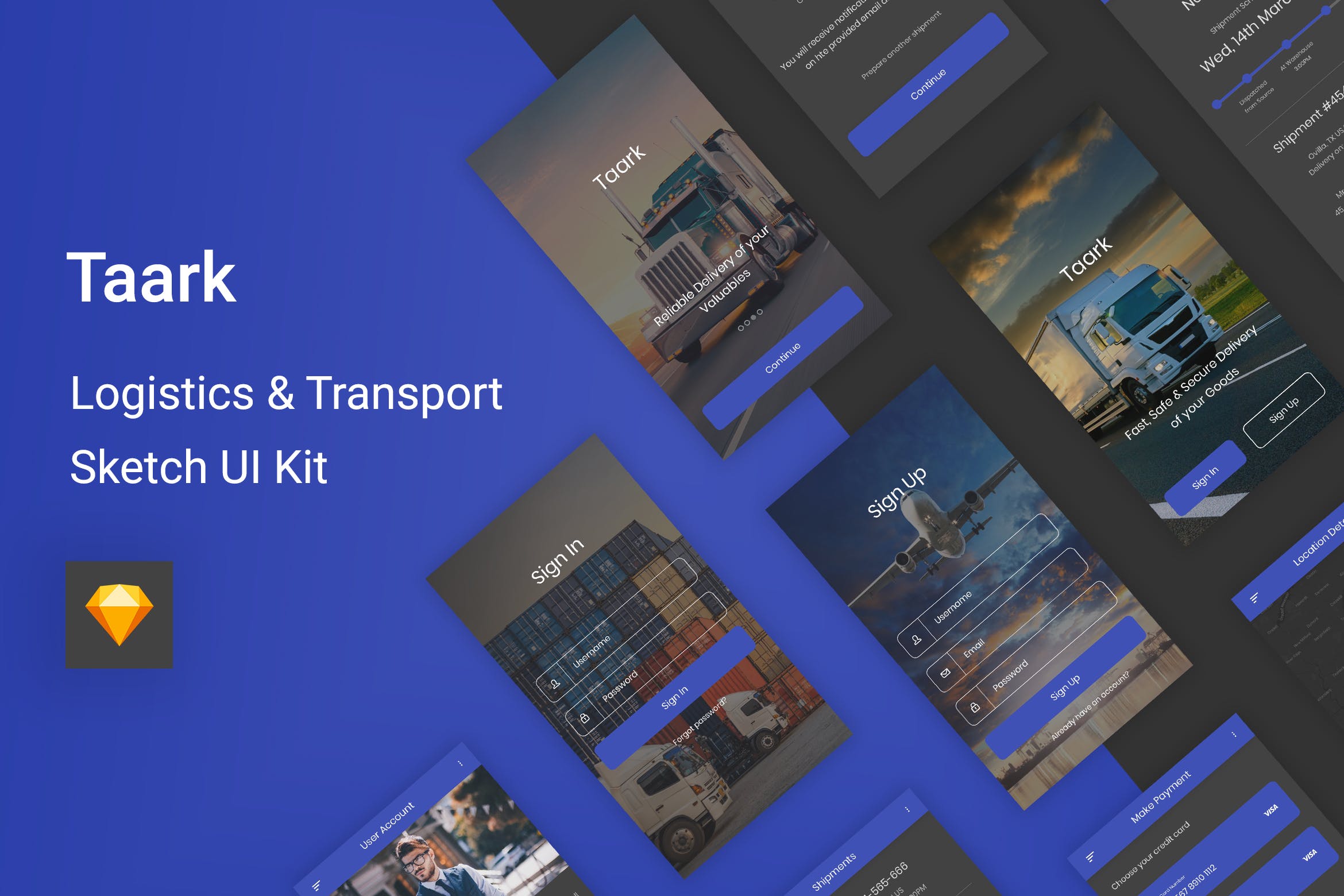 物流运输快递APP应用UI界面设计SKETCH模板 Taark – Logistics & Transport Sketch UI Kit