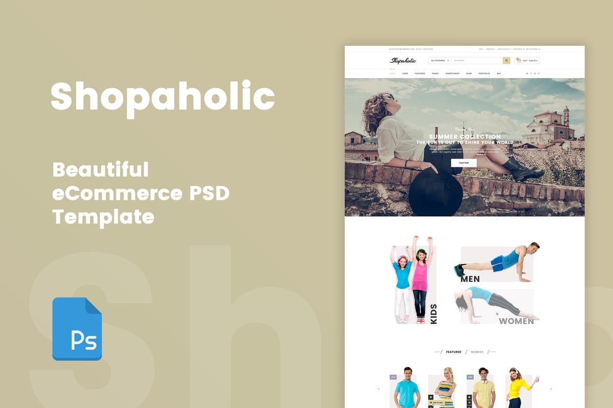 独立电商网站PSD模板合集 Shopaholic – Beautiful eCommerce PSD Template