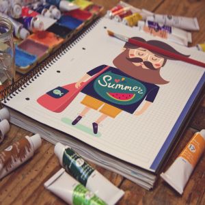 画室创作场景网格笔记本样机模板v4 Grid Notebook