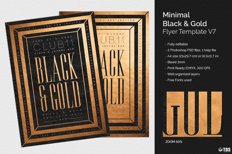 极简主义黑金配色风格传单PSD模板v7 Minimal Black Gold Flyer PSD V7