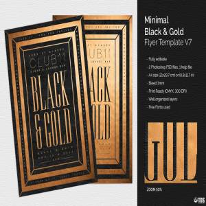 极简主义黑金配色风格传单PSD模板v7 Minimal Black Gold Flyer PSD V7