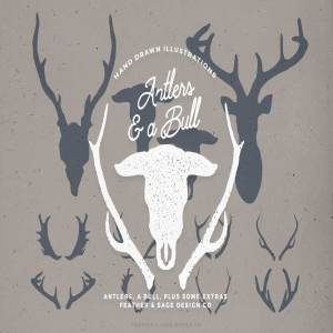 鹿角＆公牛手绘矢量插图 Antlers & a Bull Vector Graphics