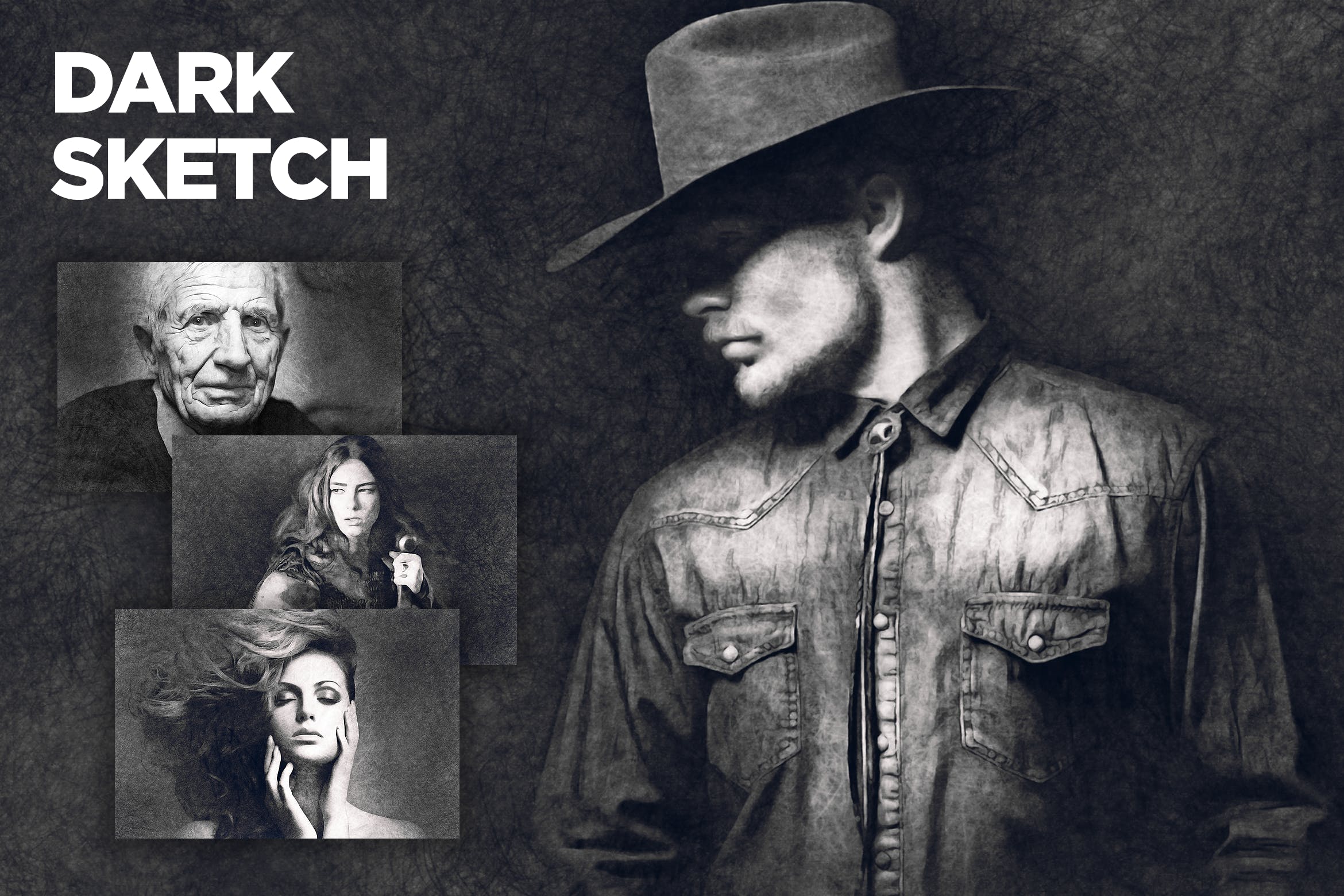 逼真铅笔素描效果一键生成PS动作 Dark Sketch CS4+ Photoshop Action