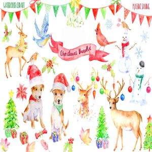 水彩圣诞节主题剪贴画合集 Watercolor Christmas Bundle