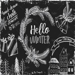 您好，冬天-粉笔手绘素材 Hello Winter Hand-drawn Chalk Kit