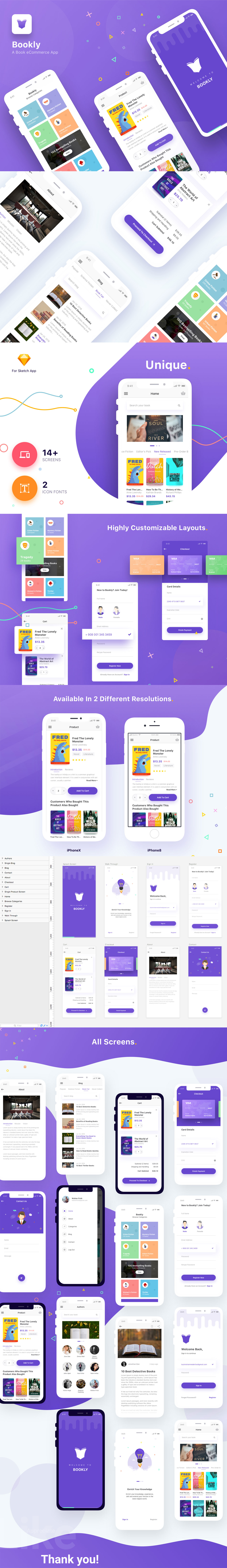一流设计素材网下午茶：漂亮时尚的书本在线购买电商APP UI KITS[sketch]