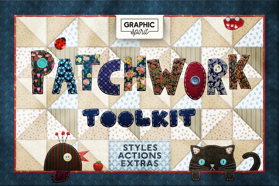 创意拼凑效果PS笔刷&图层样式合集 PATCHWORK Effect Photoshop TOOLKIT