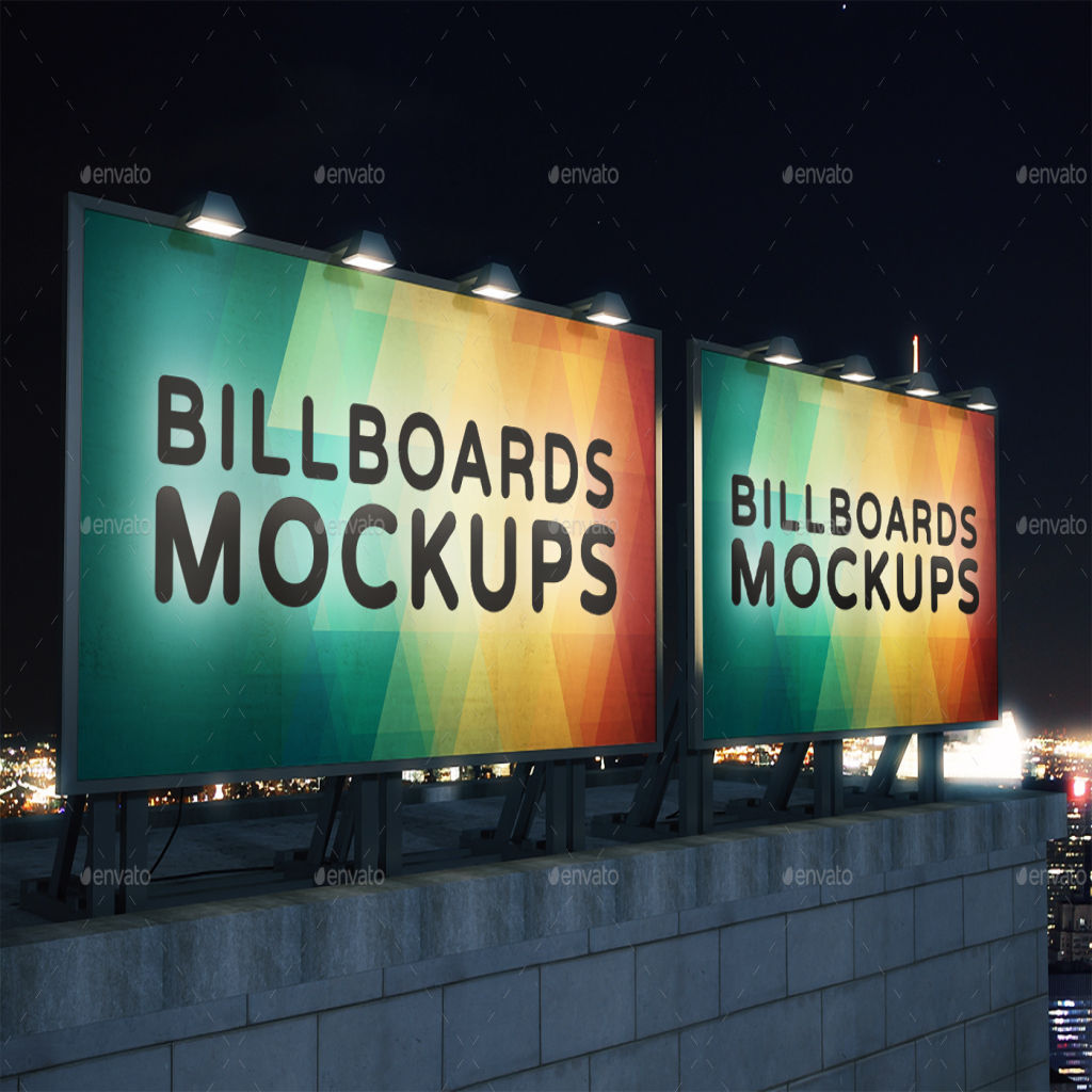 夜间广告牌展示样机模版 billboards mockups at night vol.