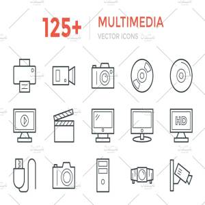125+多媒体主题矢量图标 125+ Multimedia Vector Icons