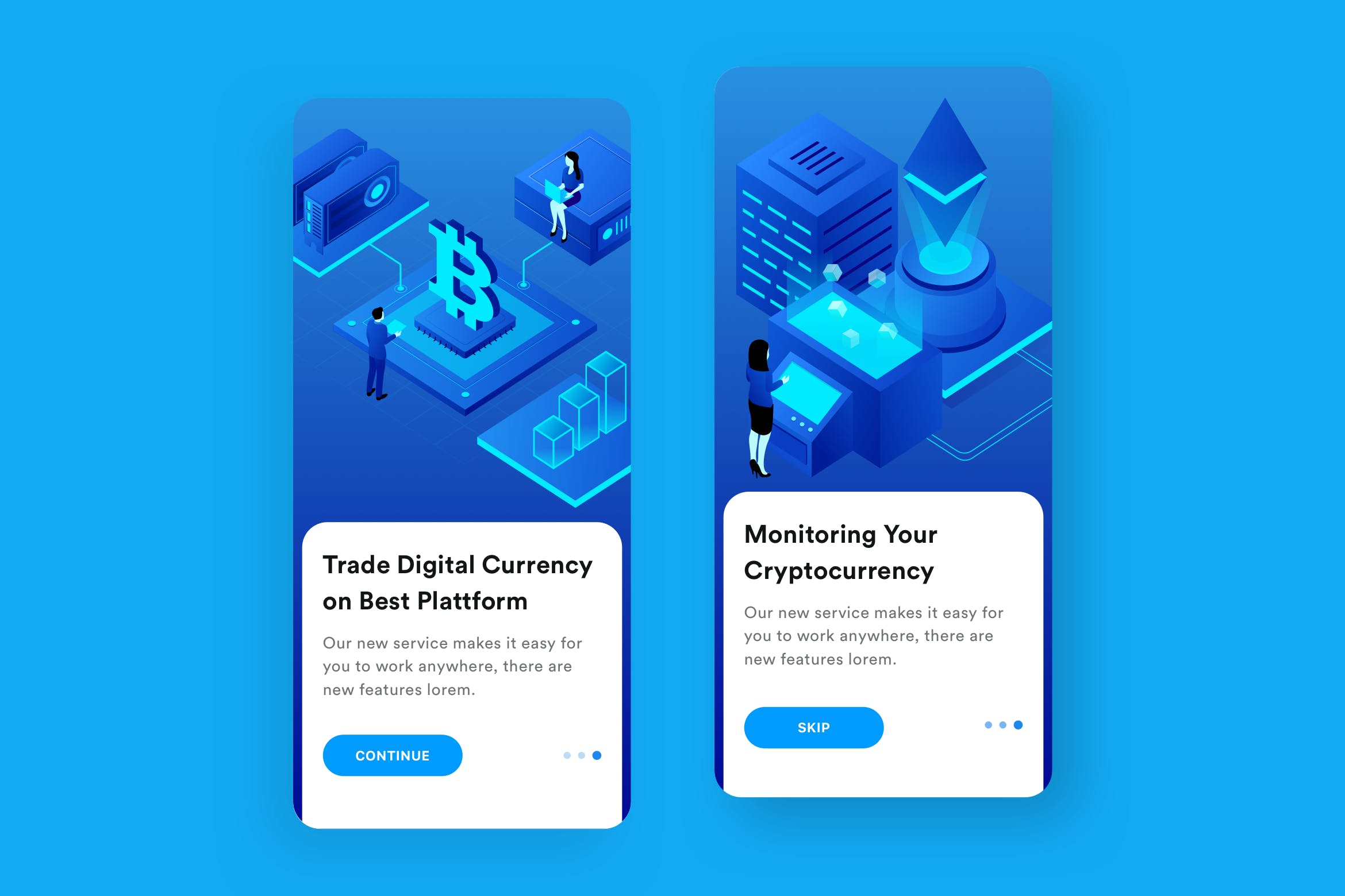比特币交易平台APP应用启动页引导页设计模板 Cryptocurrency Platform Mobile Onboarding