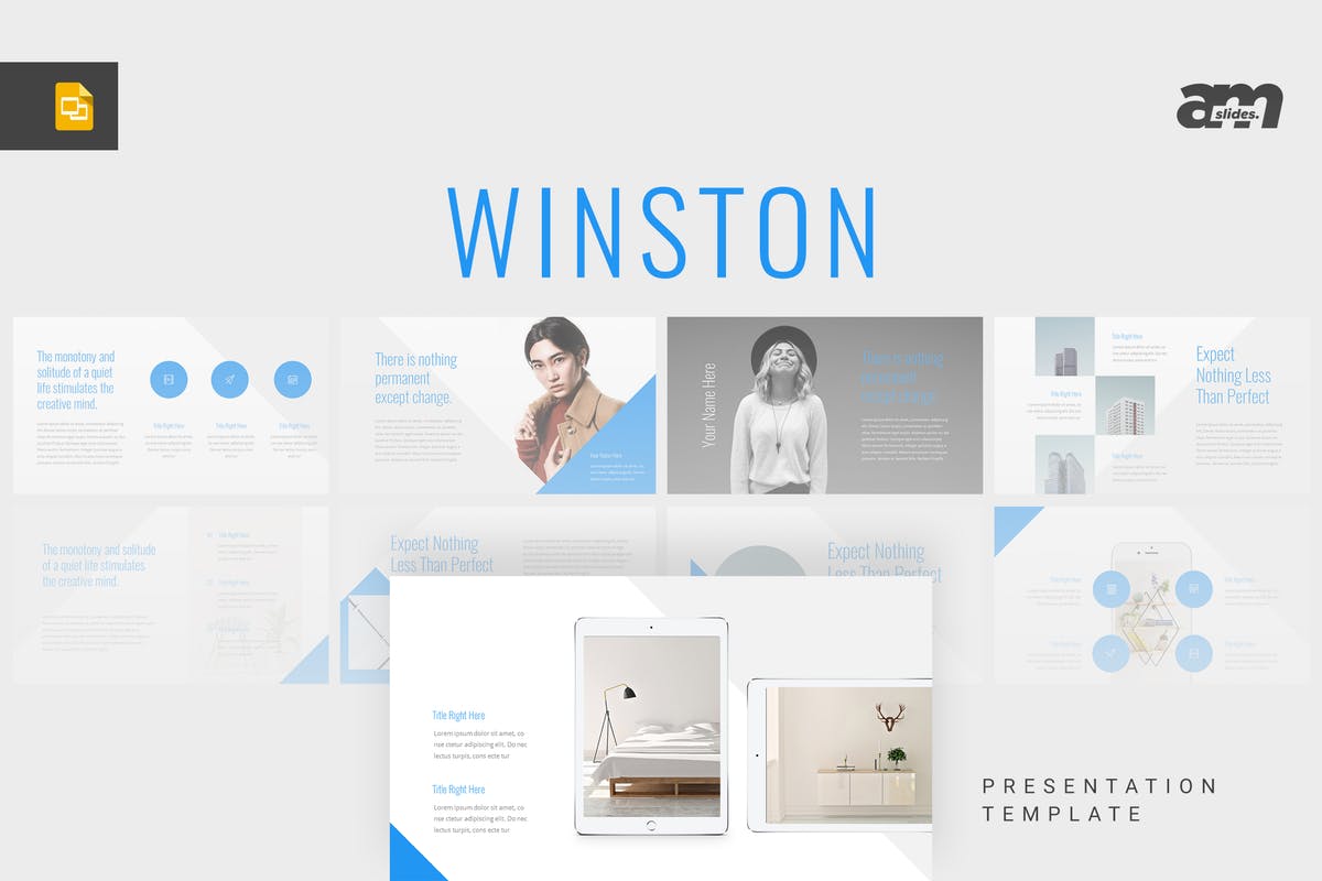 简约创意设计电子商务Google Slides幻灯片模板 Winston – Google Slides Temlplate