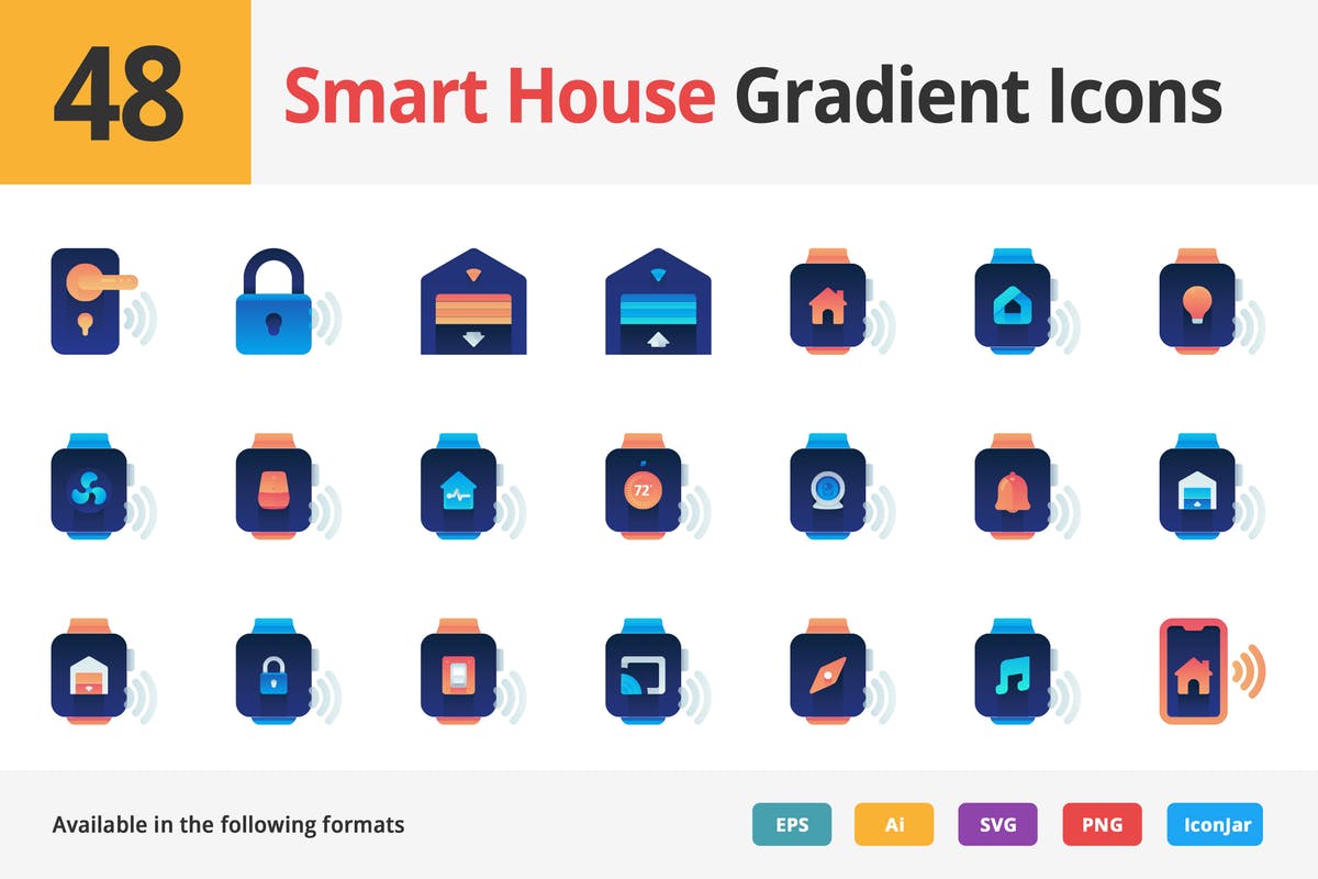 48枚AI智能家居主题渐变图标素材 Smart house Vector Gradient Icons