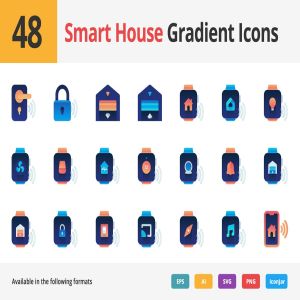 48枚AI智能家居主题渐变图标素材 Smart house Vector Gradient Icons