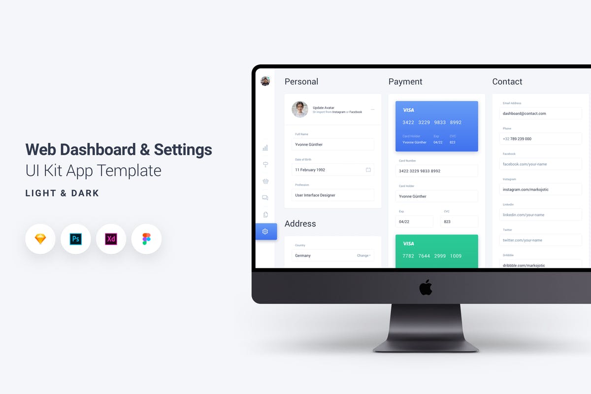 网站个人中心后台管理＆设置界面UI套件 Web Dashboard & Settings UI Kit App Template 6