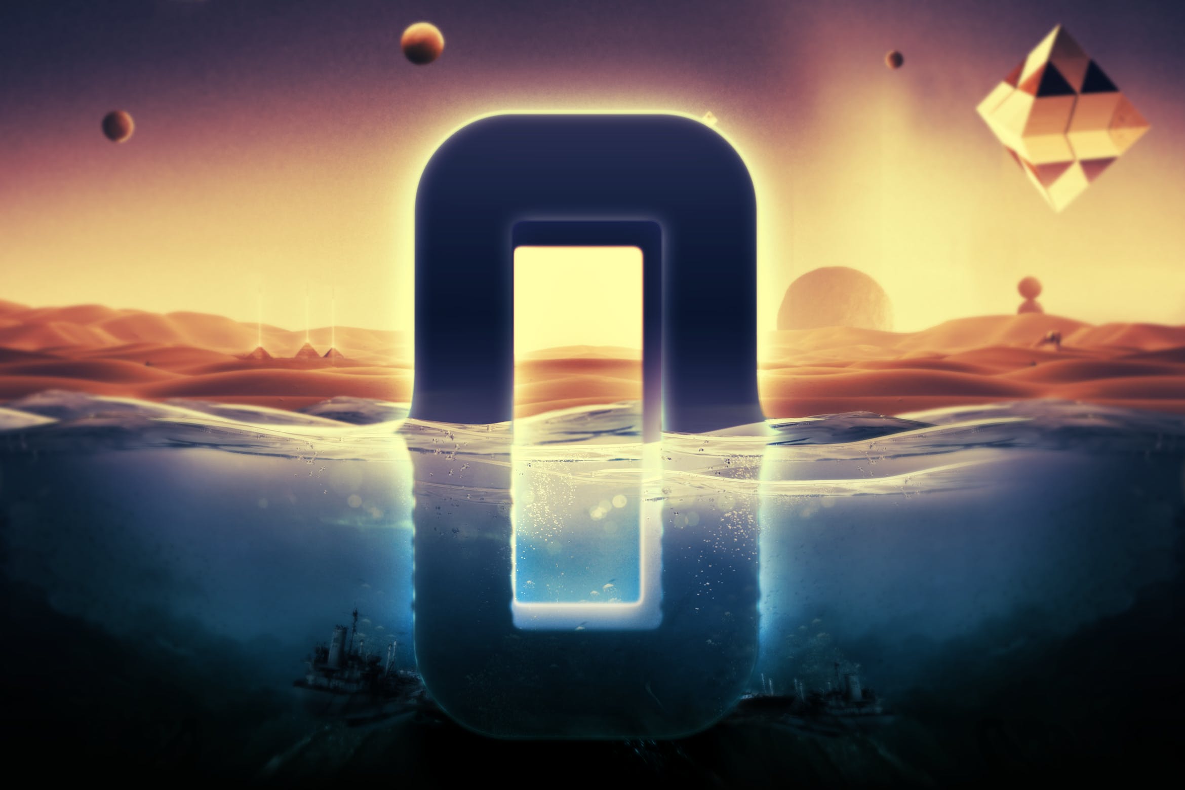 炫酷3D立体水面漂浮文字样式PSD分层模板 Underwater Text Logo Effect