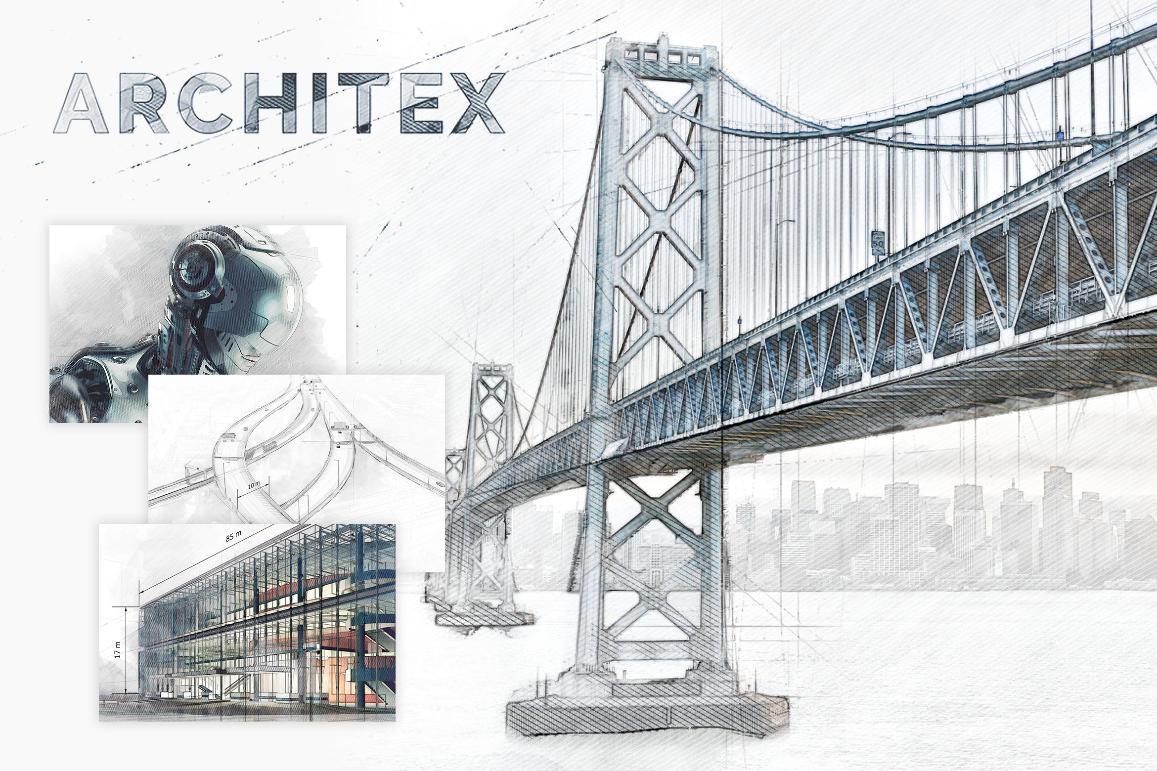 工业建筑设计素描特效照片处理PS动作 Architex CS3+ Photoshop Action