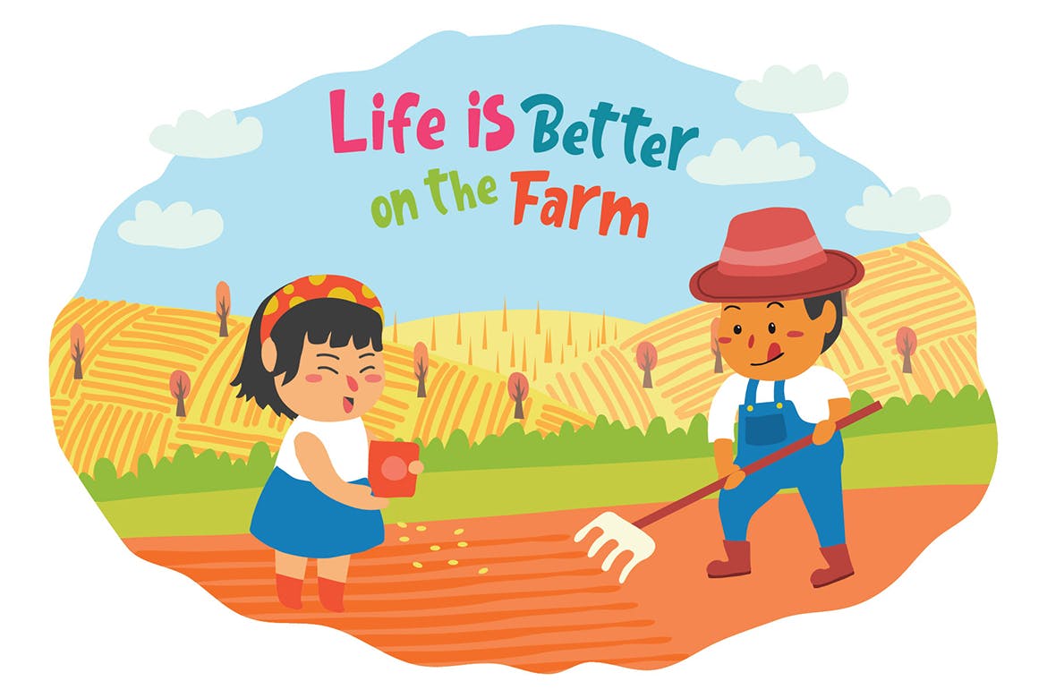 卡通风格农场元素矢量插画素材 Farmers – Vector Illustration
