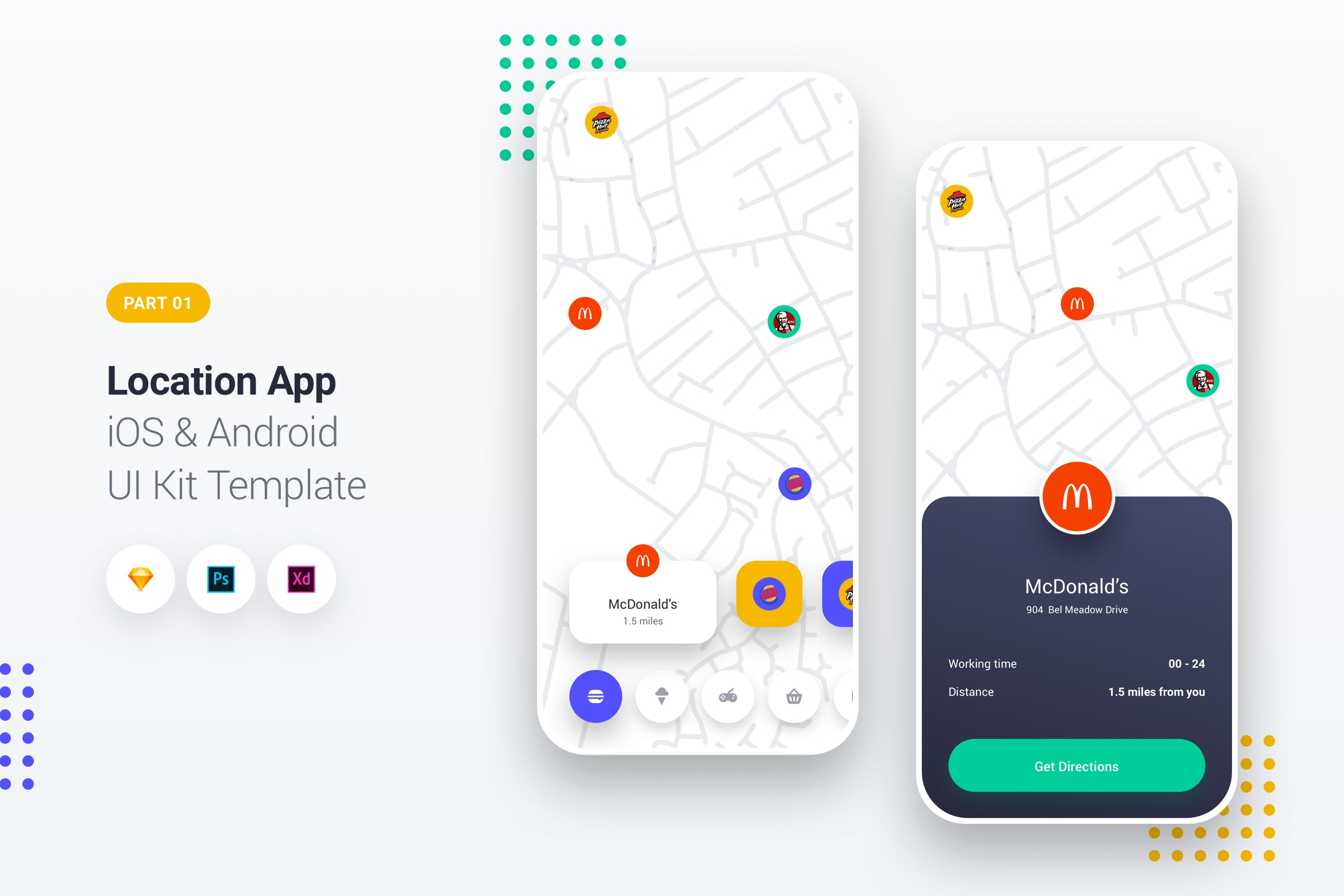 导航定位APP应用我的位置界面设计模板 Location App iOS & Android UI Kit Template 1