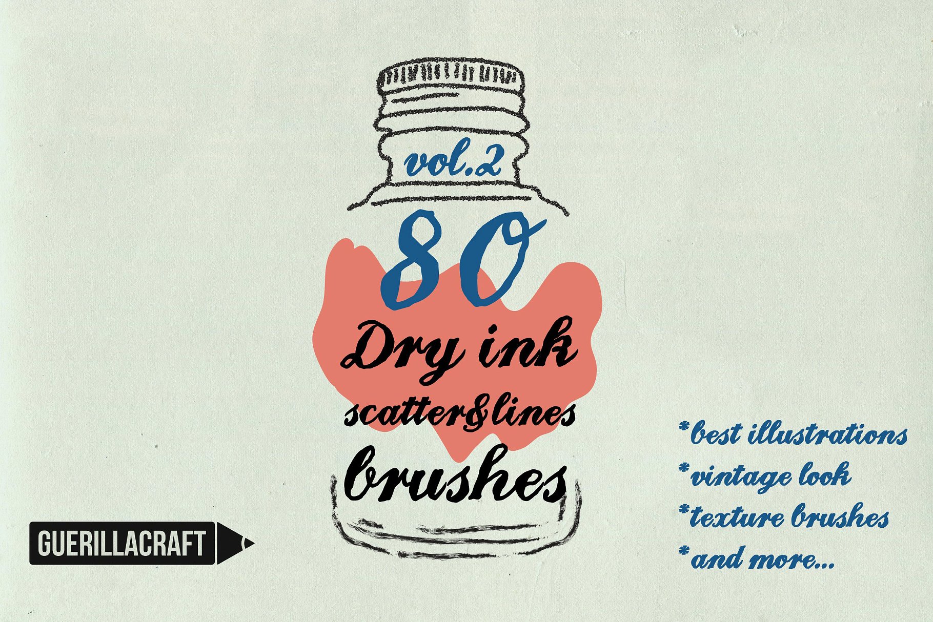 84款干墨水笔画AI笔刷合集 Dry ink brushes VOL.2 scatter&lines