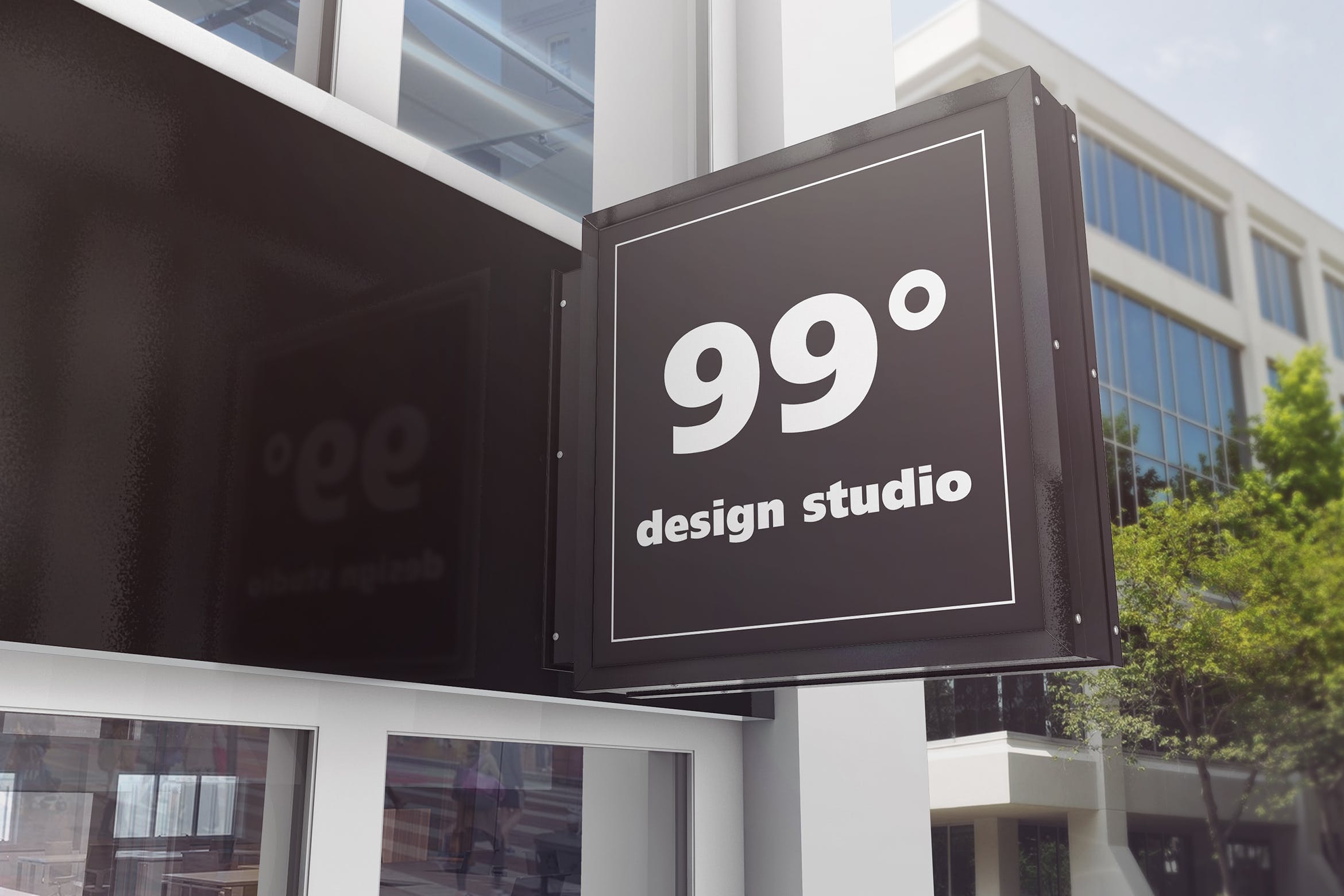 建筑大楼方形广告标志设计效果图样机 Building Advertising Square Sign Mockup