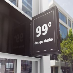 建筑大楼方形广告标志设计效果图样机 Building Advertising Square Sign Mockup