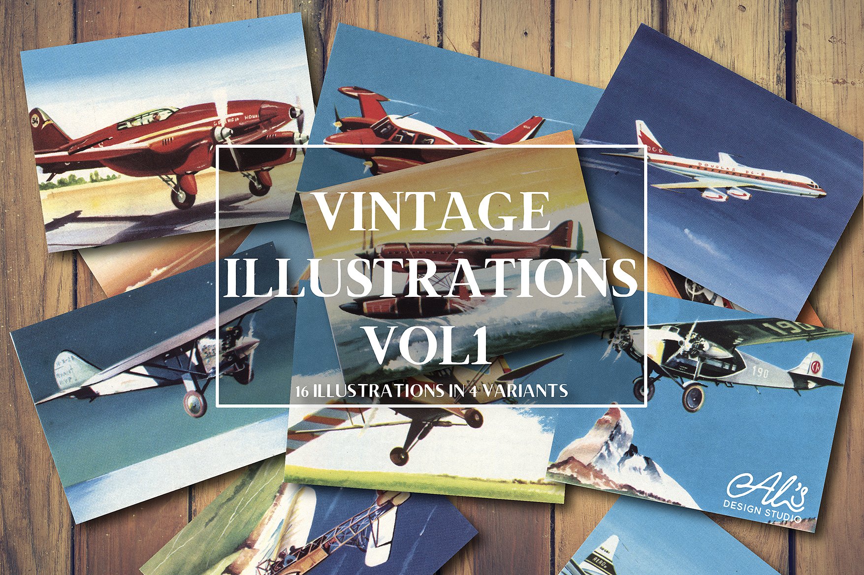 一套16架珍贵的老式飞机插图