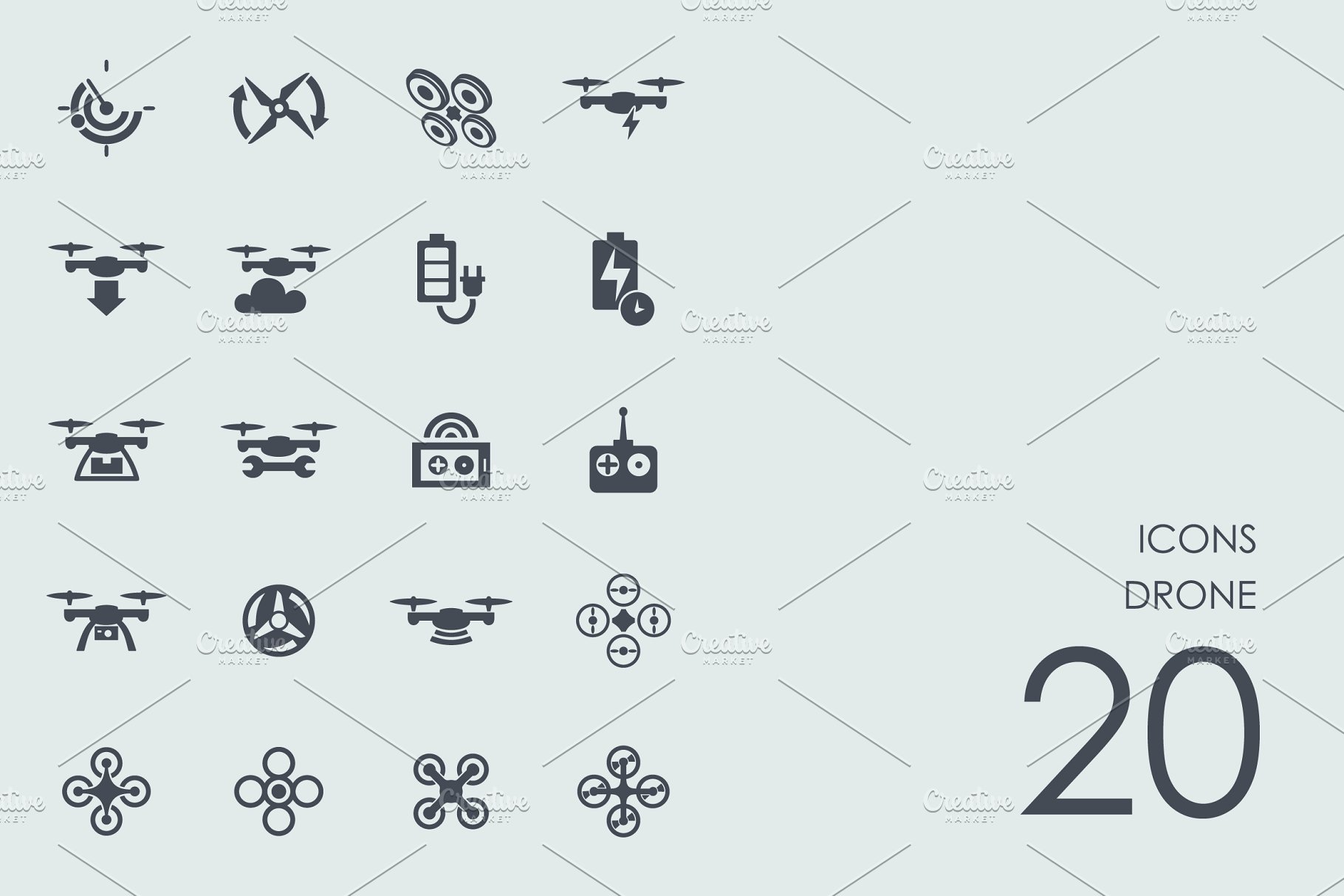 一组20个无人机图标  Drone icons
