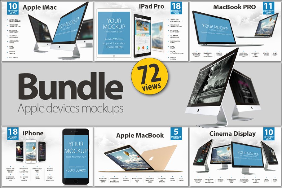 极力推荐：Apple系列产品展示样机合集 Apple devices mockups BUNDLE