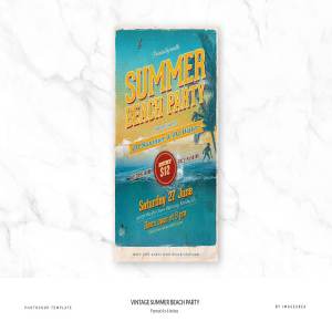 复古夏日沙滩派对单页传单模板  Vintage Summer Beach Party