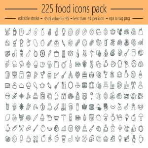 225+食物类线性矢量图标打包下载[eps,ai,svg,png]