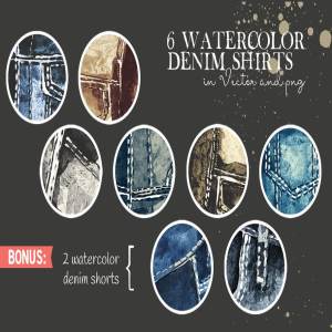 水彩牛仔衬衫素材 Watercolor Denim Shirts
