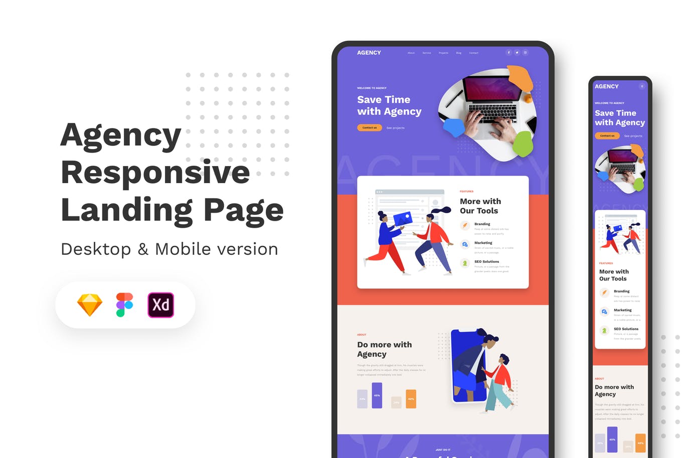 响应式代理商网站着陆页设计模板[XD, SKETCH] Agency Responsive Landing Page