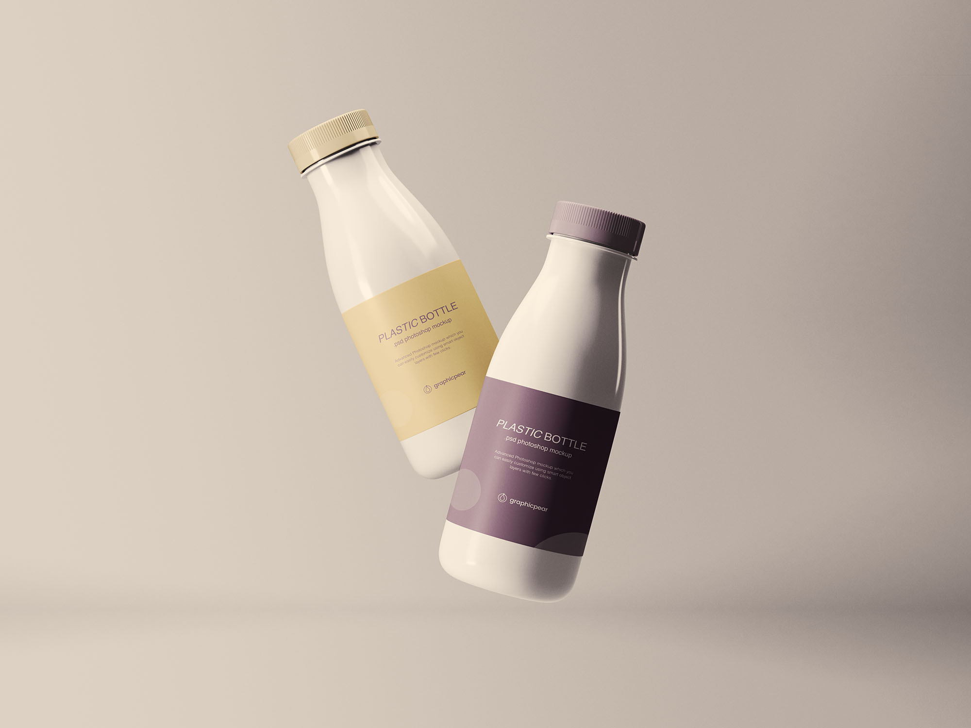 悬浮状态牛奶饮料塑料瓶设计预览样机 Floating Plastic Bottles Mockup