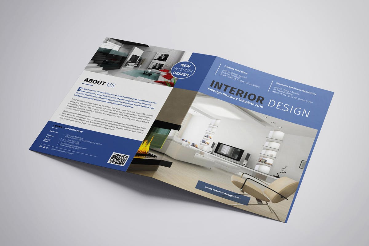 室内装修设计双折页尺寸画册INDD模板 Onyx – Interior Bifold Brochure Template