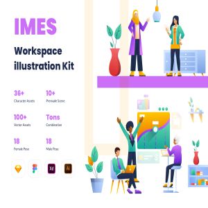 一流设计素材网下午茶：2D社交工作场景概念插画下载[Sketch,Ai,XD,fig]