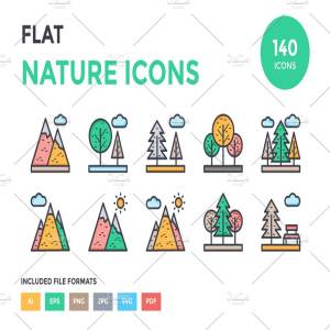 125多个大自然资源图标集  125+ Flat Nature Icons Set