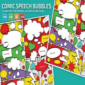 美式动漫对话泡泡框手绘图形设计素材 Comic Speech Bubbles Design