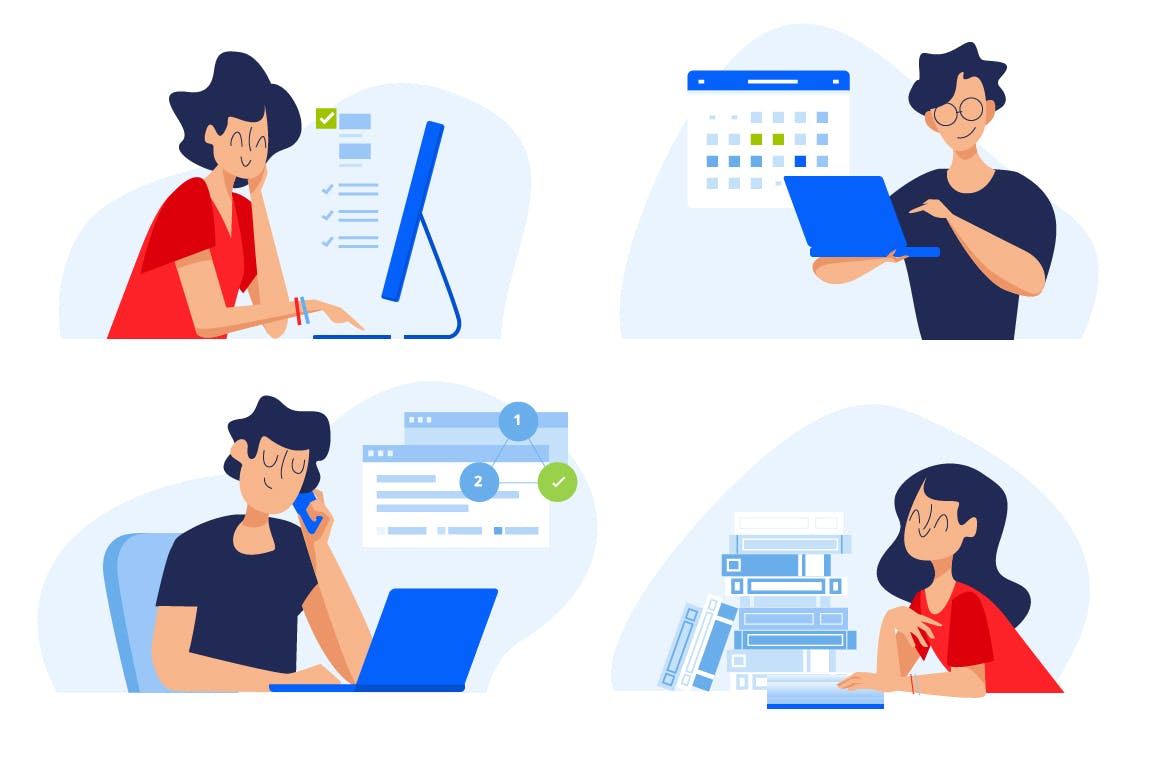 电脑信息技术学习校园学习场景矢量插画素材 Education illustrations