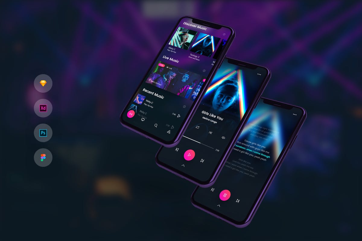 在线音乐播放器APP应用UI套件 Music Player with Lyrics Mobile UI Kit