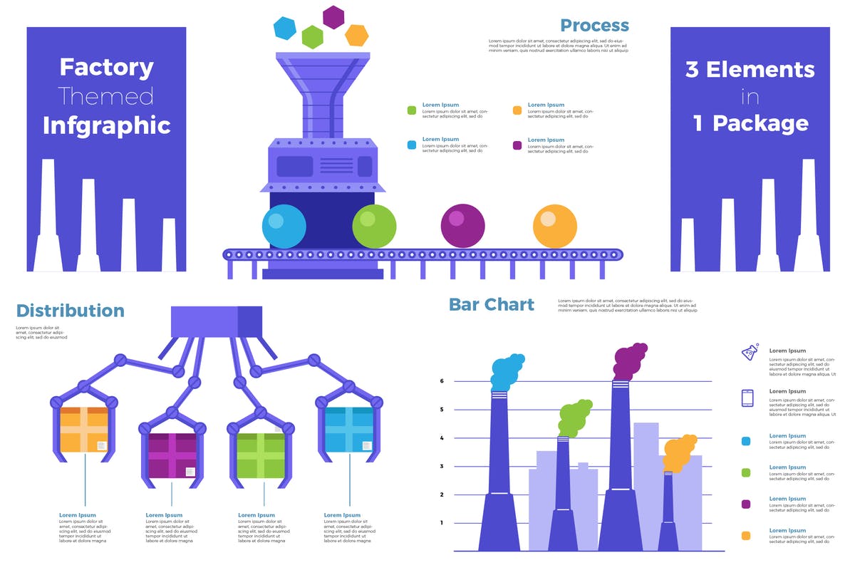生产制造业工厂自动化业务介绍信息图表制作设计素材 Factory – Infographic