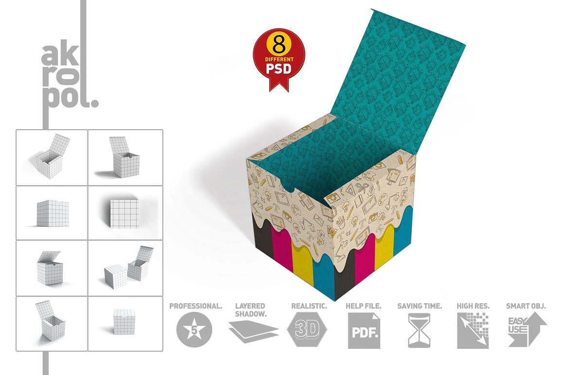 多角度盒子展示样机下载 Package Box-02 Mockups[psd]