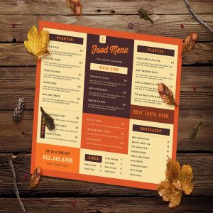 复古秋季元素食物菜单设计模板 Retro Food Menu