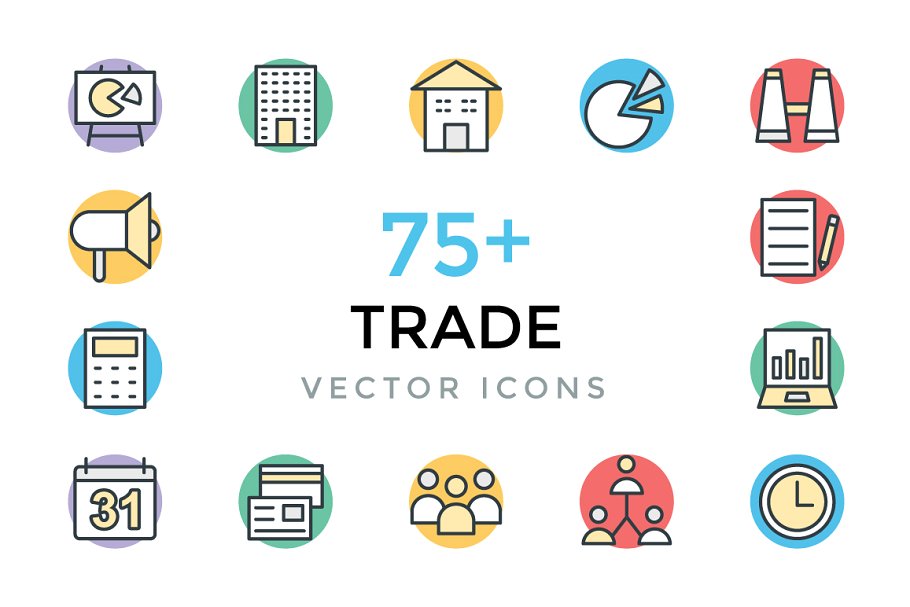 75+交易市场贸易主题矢量图标 75+ Trade Vector Icons