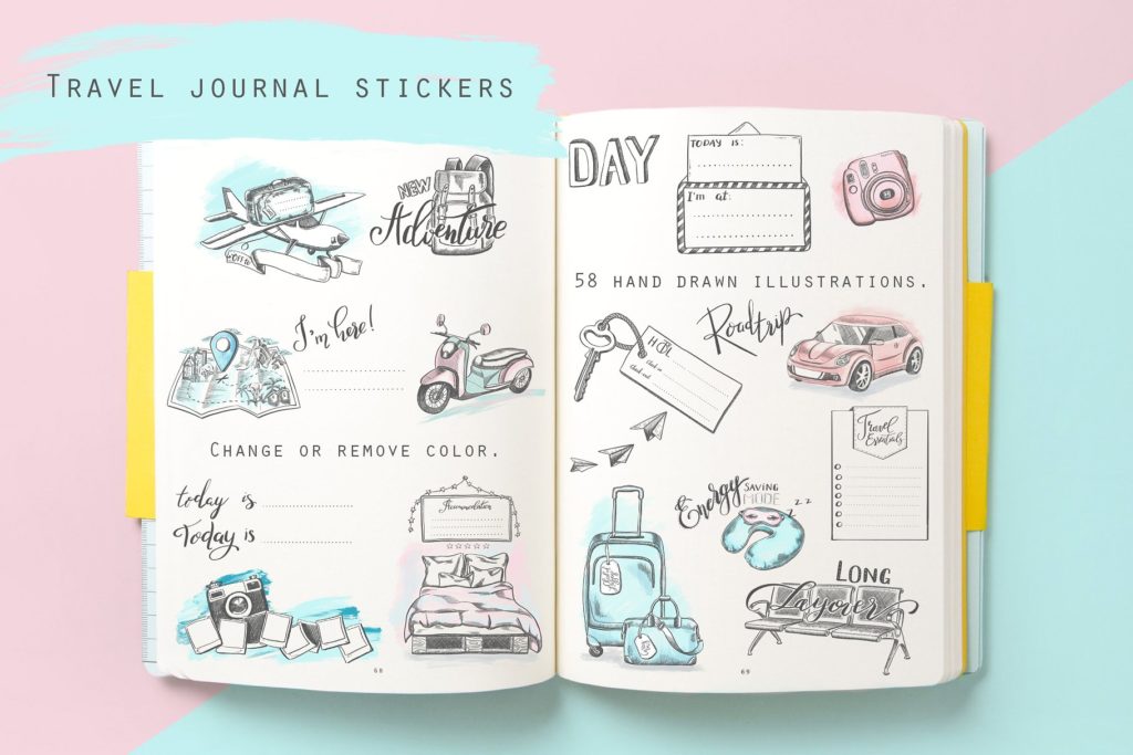 58款手绘旅行贴纸打包下载[psd]