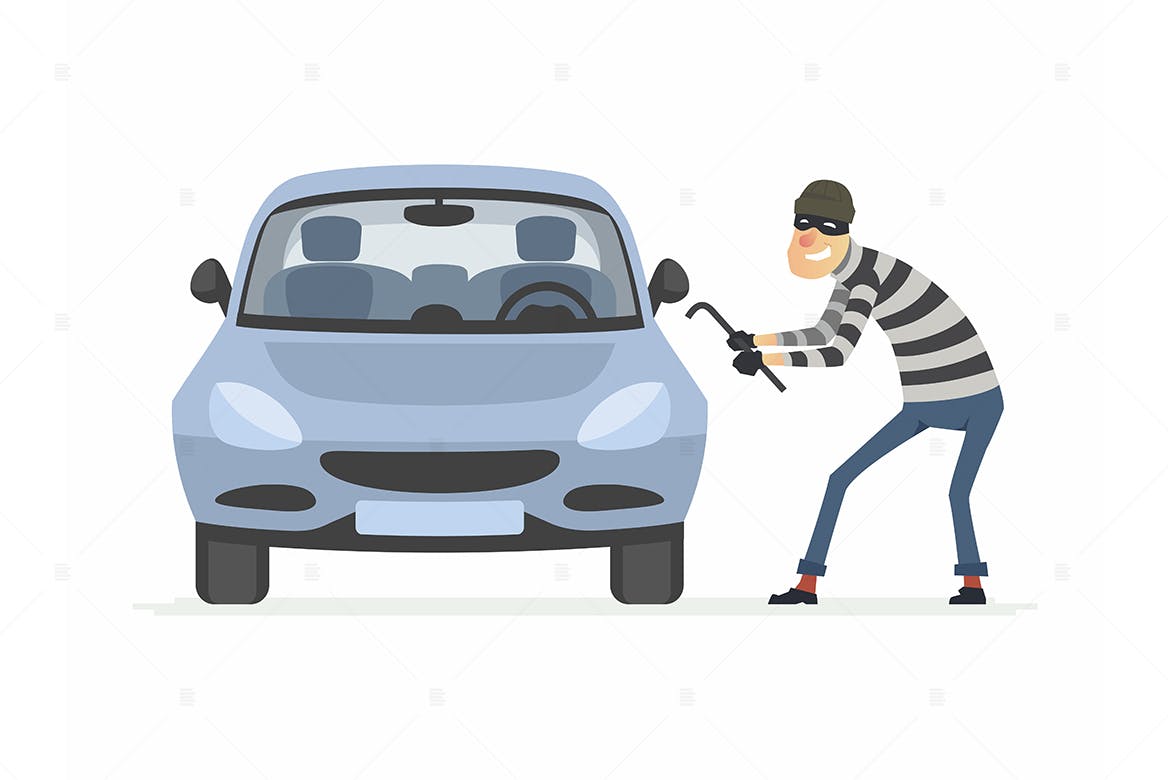 偷车贼卡通人物形象矢量插画 Car thief – cartoon people character illustration